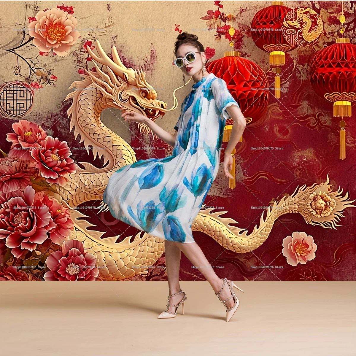 2025 Chinese New Year Spring Festival Photography Background Party Gifts Gift Decoration Banner Photo Booth Room Wall Decoration