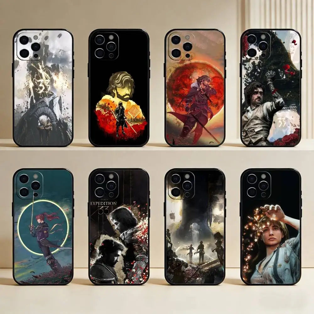 

C-Clair O-Obscur E-Expedition-33 Phone Case For iPhone17,16,15,14,13,12 Plus,Max Soft Silicone Black Cover