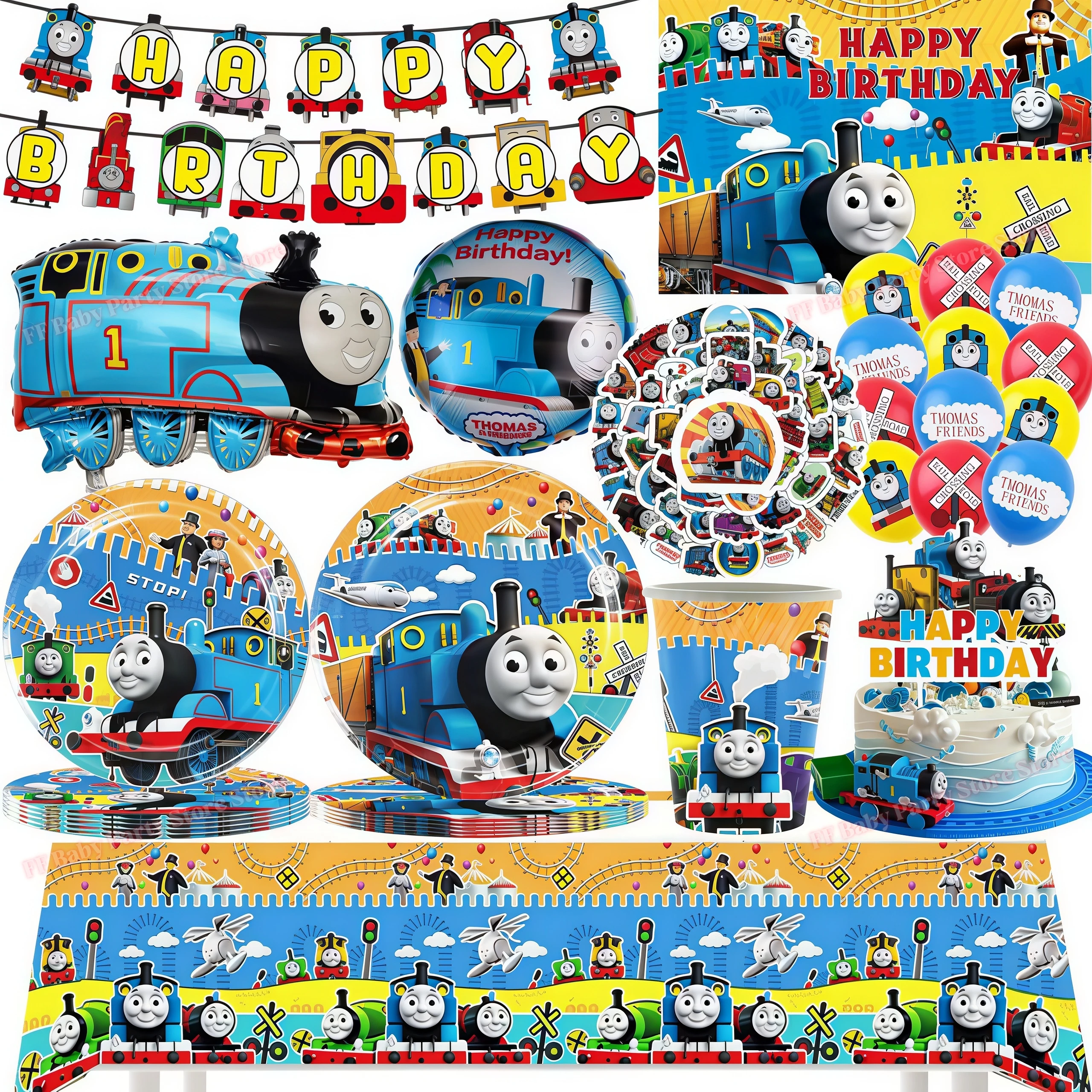 Decoración para Fiesta de Cumpleaños de T&Thomas el Tren, Platos, Vasos y Globos de Thomas y sus Amigos, Regalos para Niñas y Niños, Artículos para Baby Shower