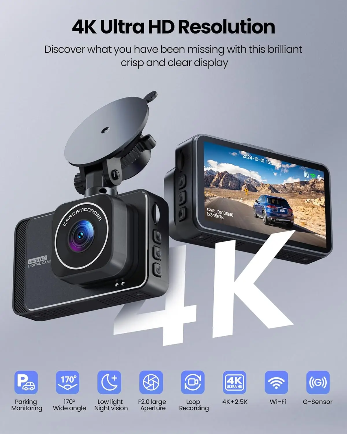 Dash Cam, Dashcam Front and Rear Cameras, 4K+2.5K Full HD Dash Camera for Cars, Included 32GB Card, 170°+160° Wide Angle, Night