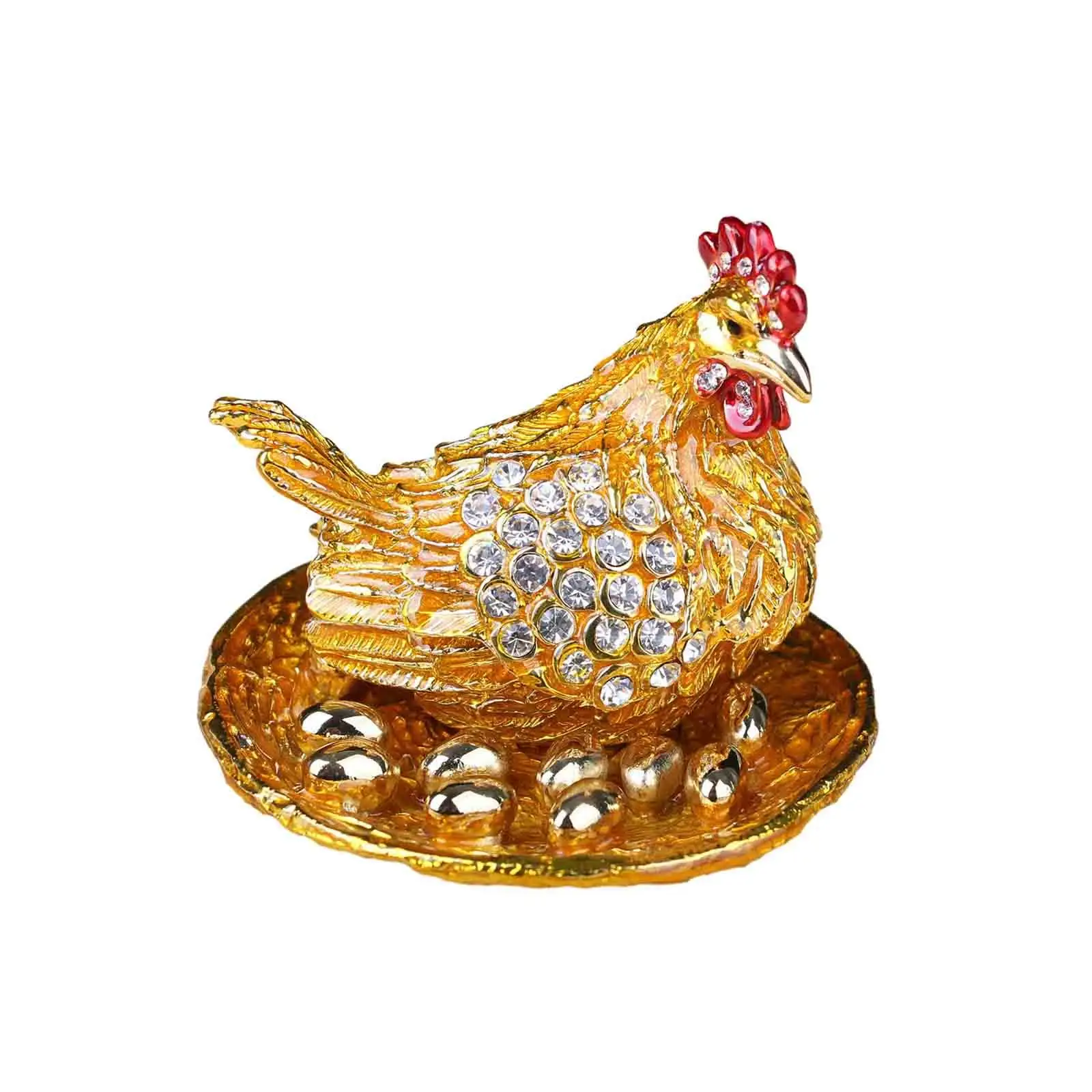 Hen Hatching Eggs Jewelry Box Figurine Chicken Statue for Women Storage Case for Earrings Stud Rings Bracelet Necklace Pendant