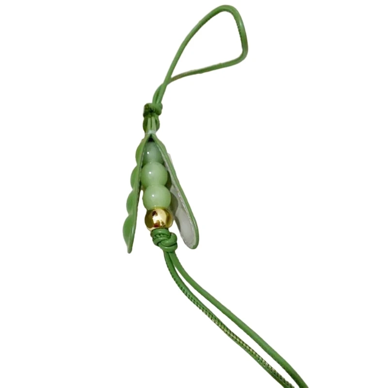 Creative Fashion Handmade Pea Pendant Keychain Bag Charms Funny Green Glass Beaded Peas PU Leather Key Rope for Women Girls Gift
