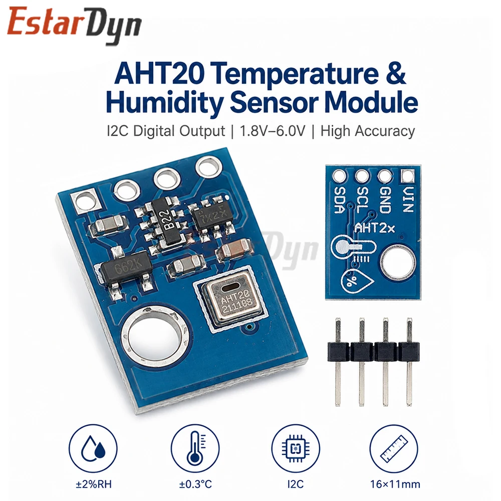 Estardyn AHT20 High Precision Digital Temperature Humidity Sensor I2C Communication Module for Weather Station DIY