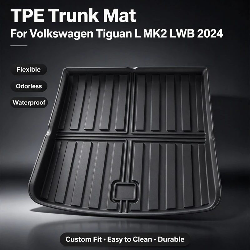 For Volkswagen Tiguan L MK2 LWB 2024 LHD Eco-Friendly TPE Trunk Mat Non-Slip Dustproof Car Cargo Liner Auto Interior Accessories