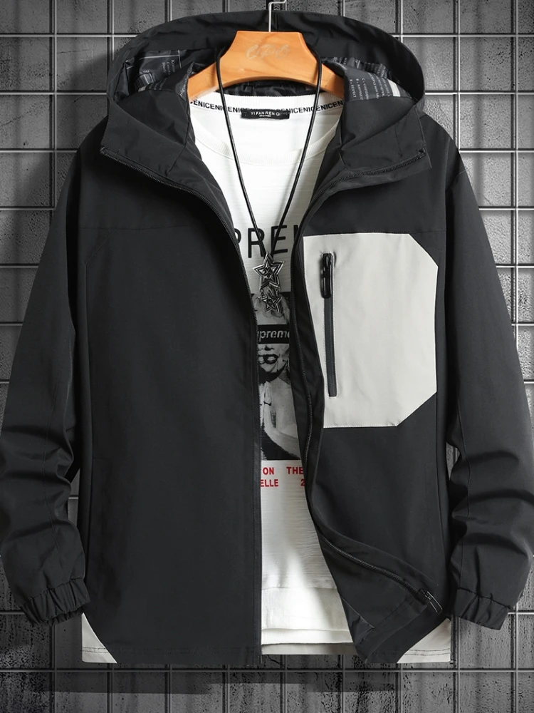 

8xl 7xl Plus Size 2023 New Hooded Jacket Men Breathable Outwear Male Patchwork Color Streetwear Comfortable Casual Big Clothing