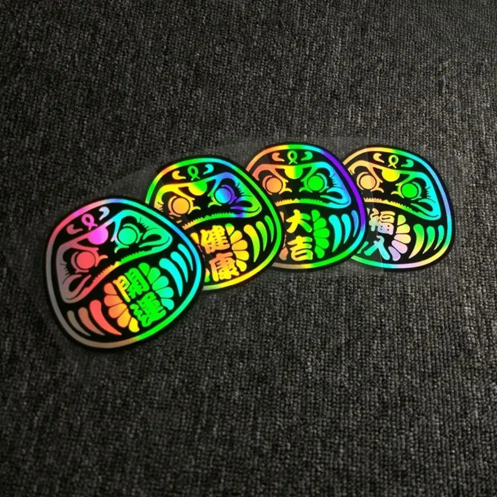 1Pc Holographic Daruma Doll Vinyl Decal, JDM Laser Color‑Changing Self‑Adhesive for Car Window Exterior Tuning Decor