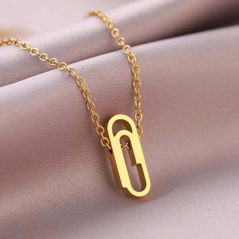 Stainless Steel Necklaces Simple Paper Clip Design Pendants Chain Choker Trend Necklace For Women Jewelry Wedding Party Gifts