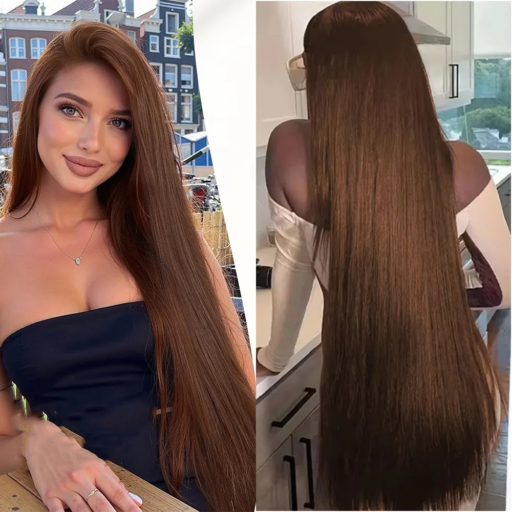 

Straight Chocolate Brown 13x6 HD Lace Frontal Wig 100% Brazilian Human Hair 220 Density 13x4 Transparent Front Lace Wig ForWomen