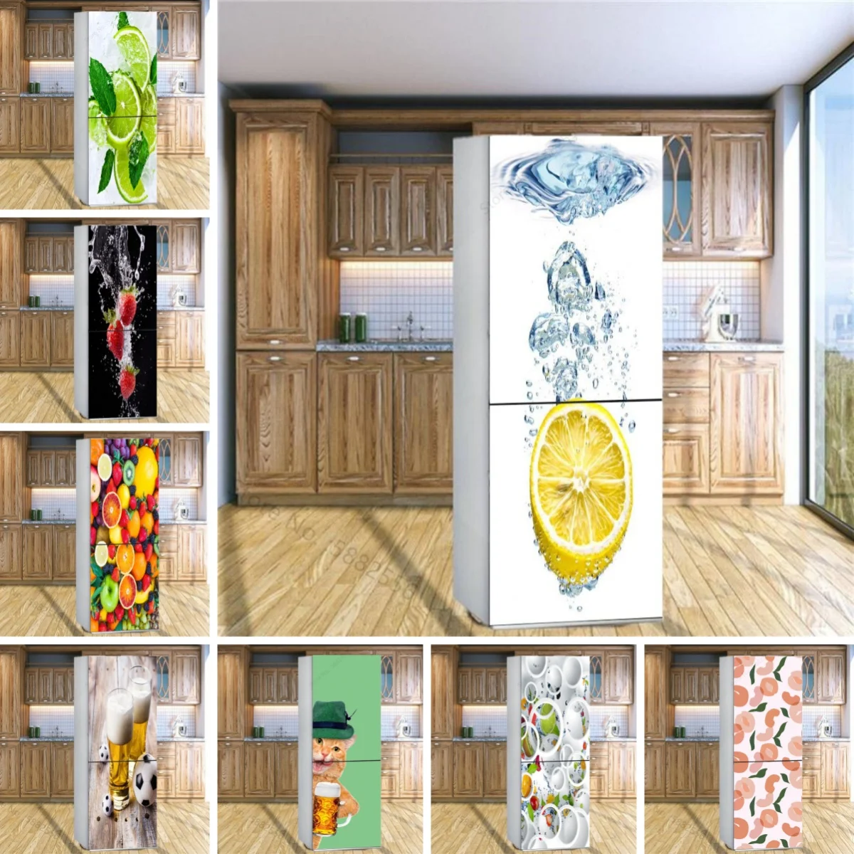 

Ретро-постер для фруктов и пива, наклейка на дверь холодильника, водостойкая ПВХ наклейка для лимонного напитка в воде, клубника, еды, дверь холодильника, Настенная Наклейка