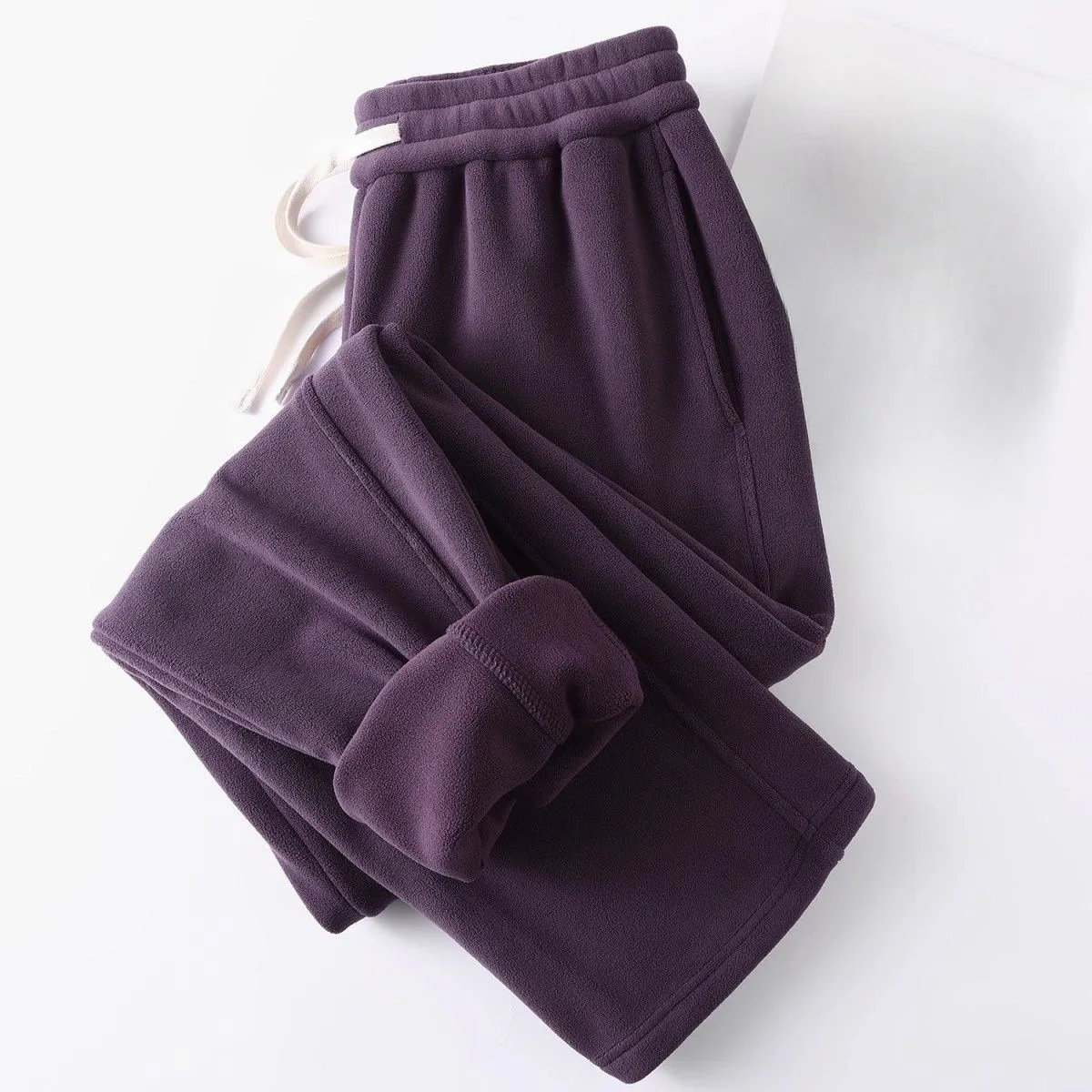 2025 Autumn/winter Double-sided Fleece Straight Leg Sweatpants for Women, Purple with Thick Fleece and Warm Casual Pants For