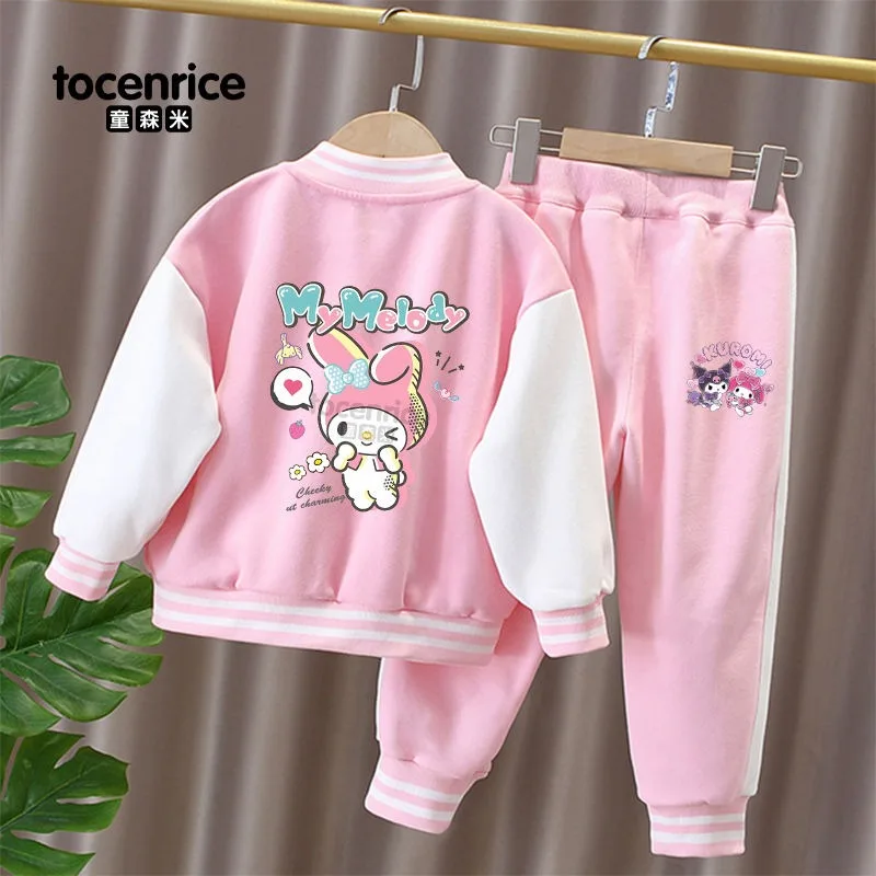 My Melody Anime Kawaii MINISO Ins Long Sleeve Coat Pants Clothes Cute Kuromi Baseball Clothing Sweatpants Gifts for Girls