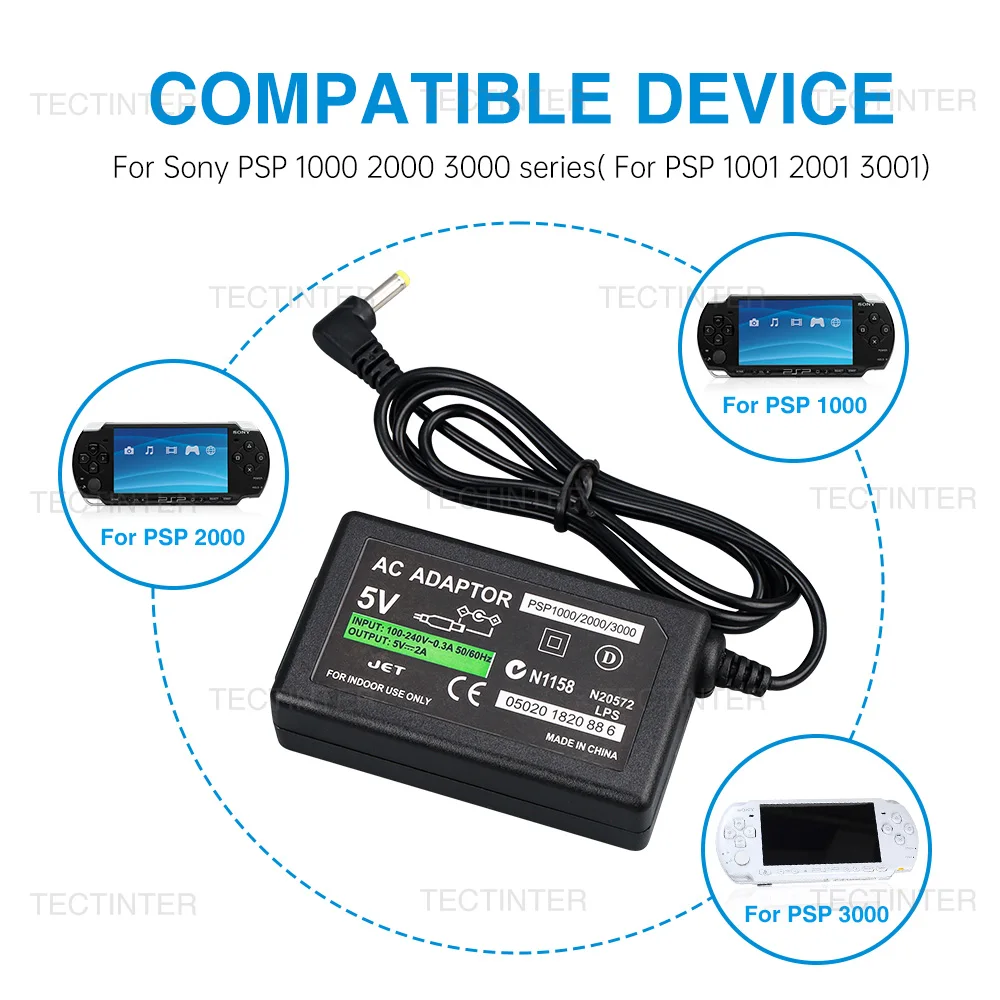 EU US Plug AC Charger Adapter For PSP Charger Power Supply Cord Compatible with Sony PlayStation PSP 1000 2000 3000 Series