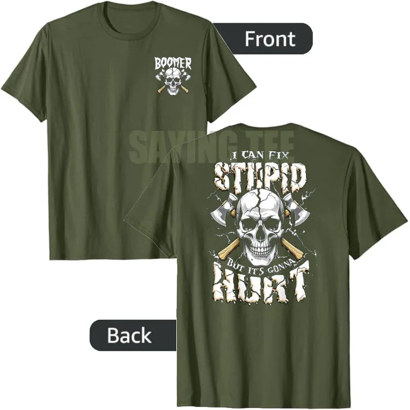Boomer I Can Fix Stupid But It's Gonna Hurt T-Shirt Y2k Herrenmode Skelett Papa Grafik Spruch T-Shirt Ehemann Cooles Neuheitsgeschenk – Detail 5
