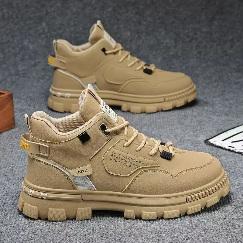 

Man's Autumn Winter New High Top Outdoor Work Shoes Thick Sole Non Slip Waterproof Lace Up Hiking Shoes Protection Shoes