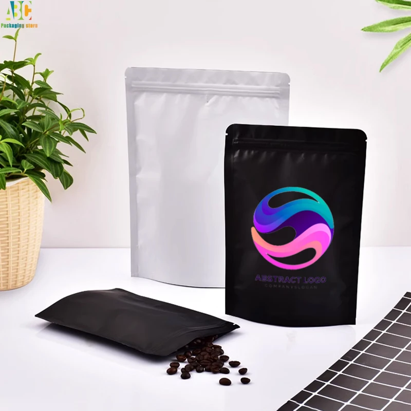 Great Aluminum Foil Matte Black Bags,Stand Up Zipper,White Doypack,Coffee Beans Spice Snack,Wedding Gifts Packaging,Custom  Logo