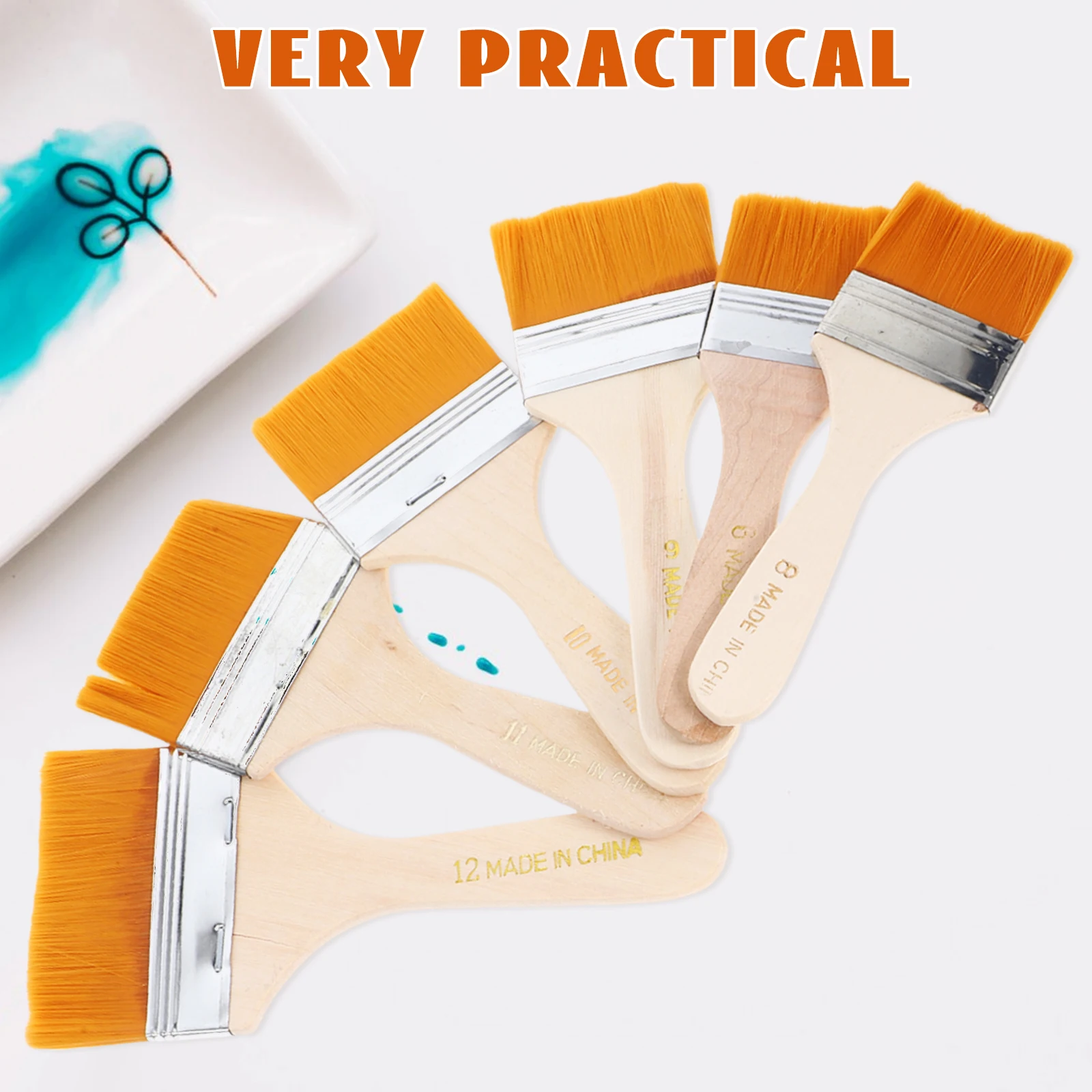 

1Set Doodle Brush Set 12 Flat Nylon Hair Wooden Handle Oil Painting Acrylic Brushes for Art DIY Graffiti