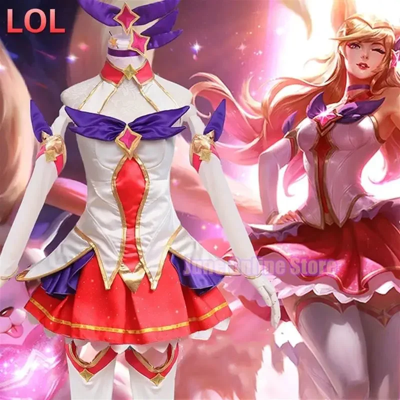 Anime jogo lol estrela guardião ahri cosplay trajes conjunto menina mágica a raposa de nove caudas cosplay vestido conjunto completo saia superior