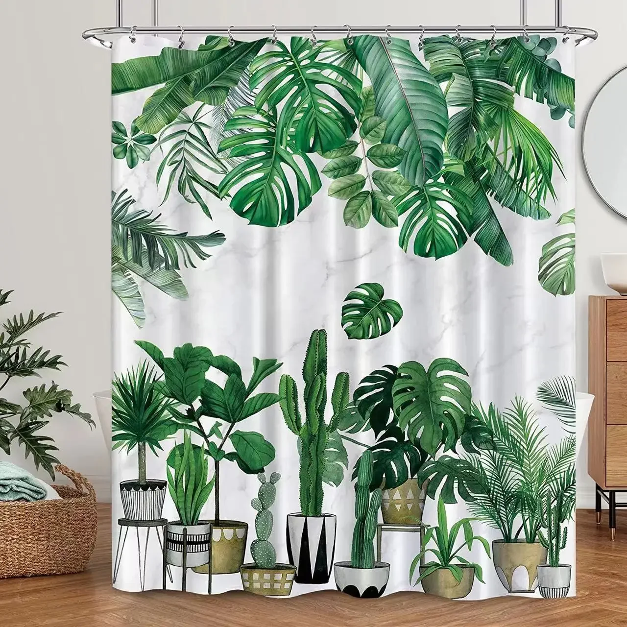 Boho Plant Shower Curtains Green Leaf Tropical Shower Curtain for Bathroom Set Palm Botanical Bohemia Bath Screen Bathroom Decor