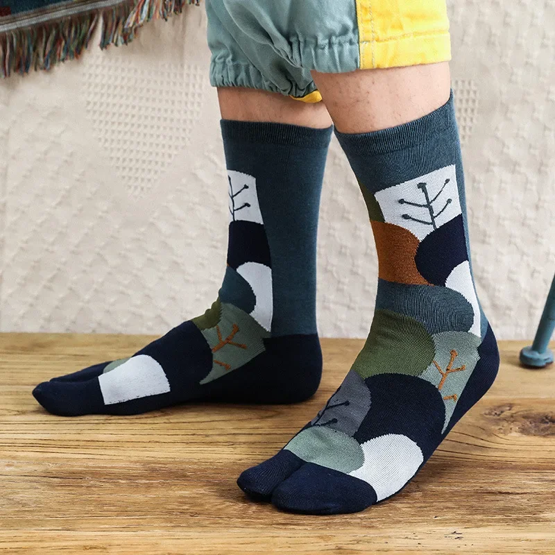 Men's Cotton Two Finger Socks Japanese Harajuku High Quality Combed Cotton Split Toe Socks Simple Comfortable Two-Toed Stockings