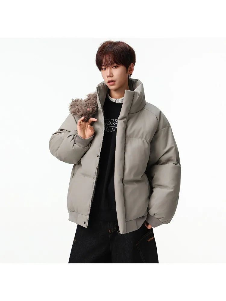 Kurtka unisex z nowej skóry PU i bawełny na rok 2025, w stylu high-street, jednolita, zimowa, ocieplana, pikowana, odporna na zimno, casualowa parka.