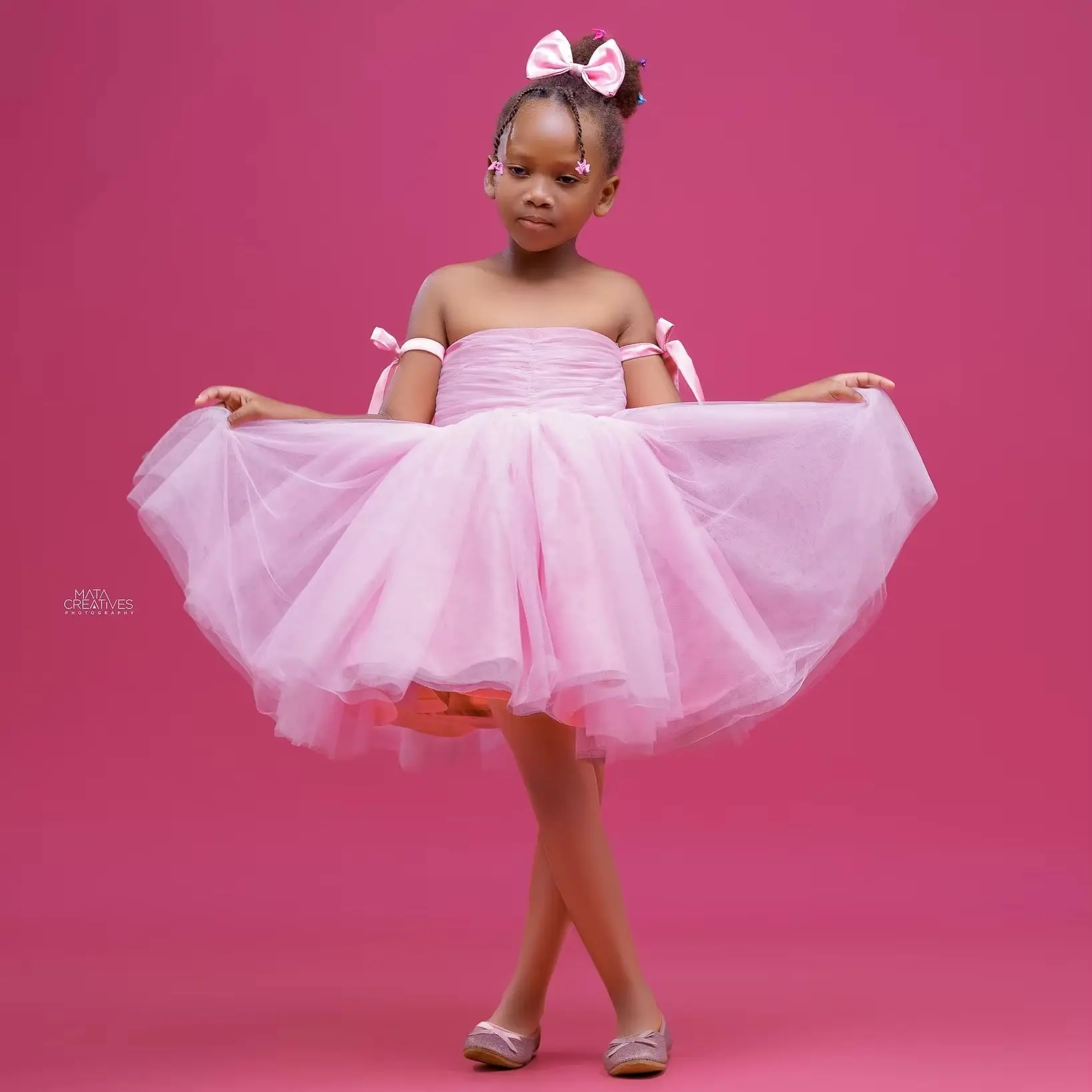 

Pink Girls Birthday Party Dresses Customized Off the Shoulder Flower Girl Dresses for Wedding Baby Kids Pageant Dress