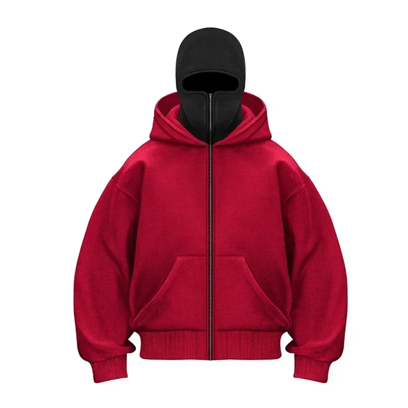 Men and women Balaclava Y2K Gothic Harajuku winter Warm new item double hooded sweatshirt men's hooded mask zipper sports Jacket view 3