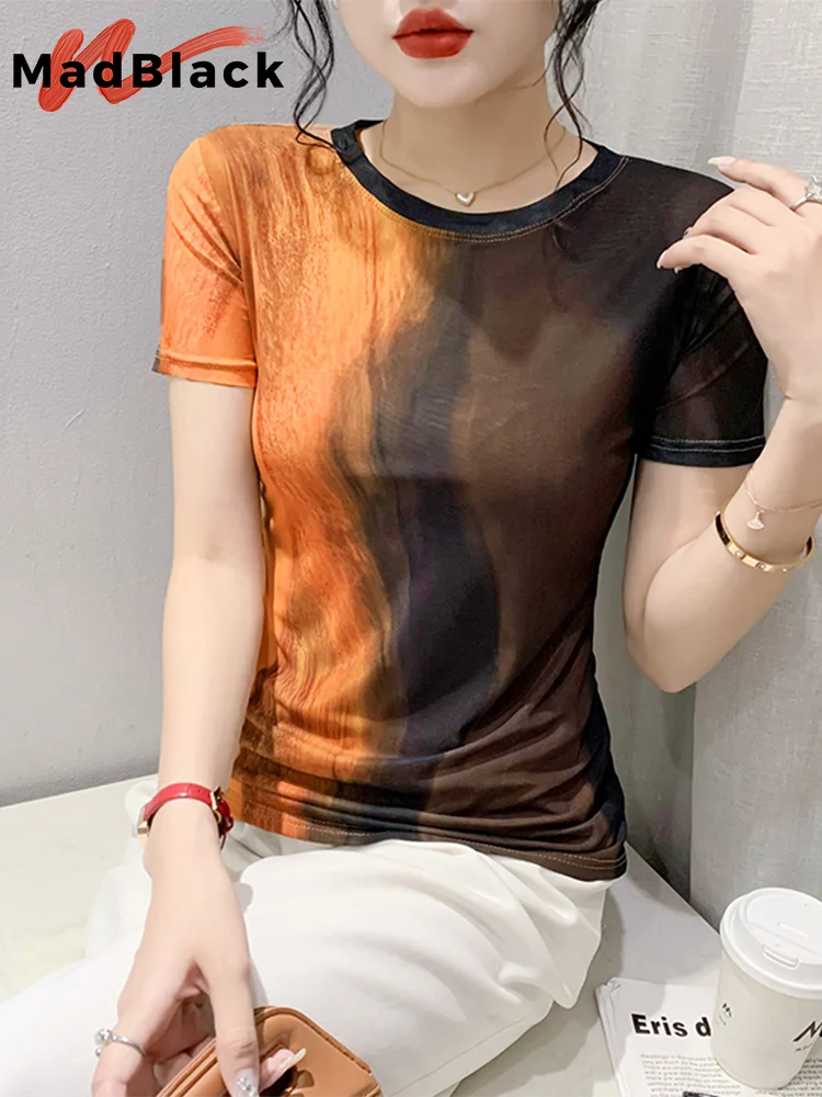 

MadBlack Summer European Clothes TShirts Woman Sexy O Necks Position Printing Slim Tops Short Sleeve Tees 2023 Retro T34704M