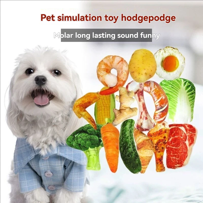Haustierspielzeug Plüsch-Quietschspielzeug Bissfestes Reinigungs-Hundekauspielzeug Welpentrainingsspielzeug Weicher Rinderknochen Gemüse Obst Hühnchen Haustierbedarf