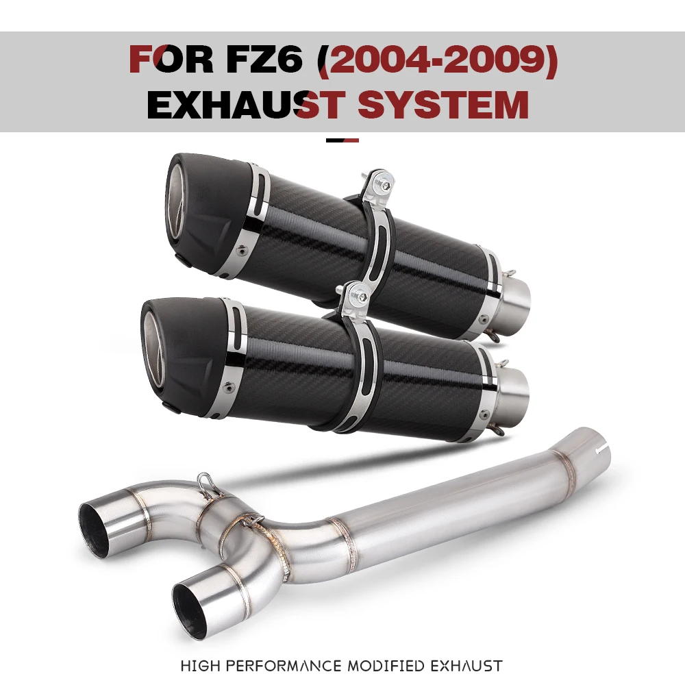 Suitable for FZ6 Yamaha FZ6 Modified Exhaust Double Output Mid Pipe 51mm Slip On Exhaust System 2004-2009