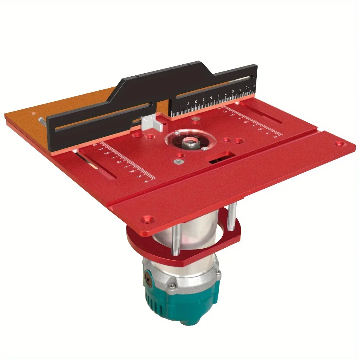 Placa de inserción abatible para espigado de 245 x 240 mm - hecha de aleación de aluminio con valla deslizante y calibre de inglete de 180 grados - Elevador de enrutador