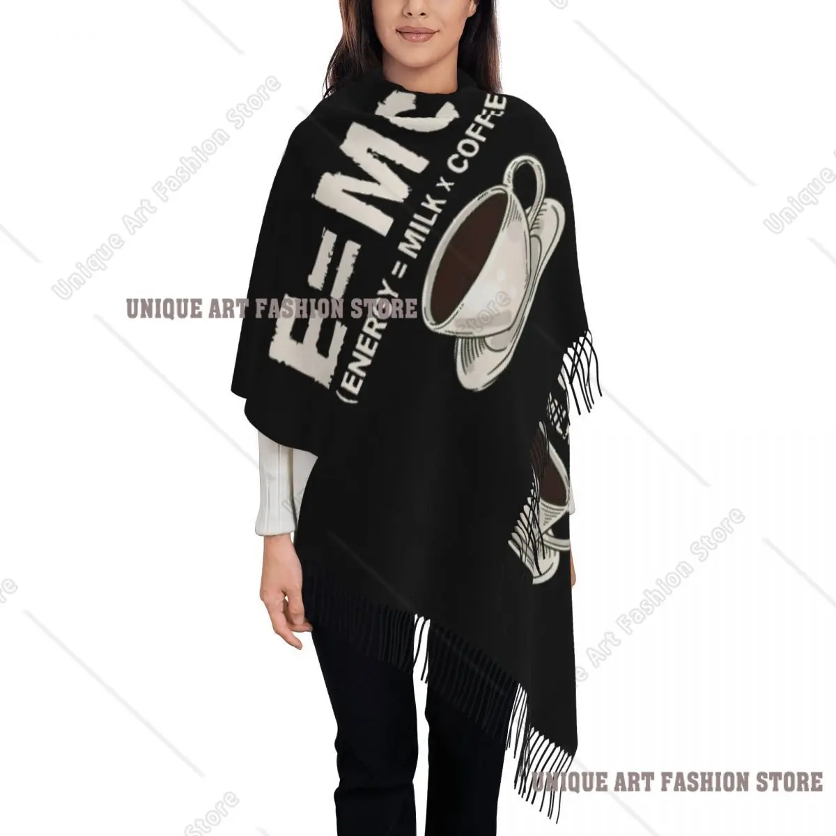 

Забавный шарф с кисточками на заказ, женский мягкий шарф с кисточками, эквивалентность энергии E = mc2, шали, женские зимние шарфы