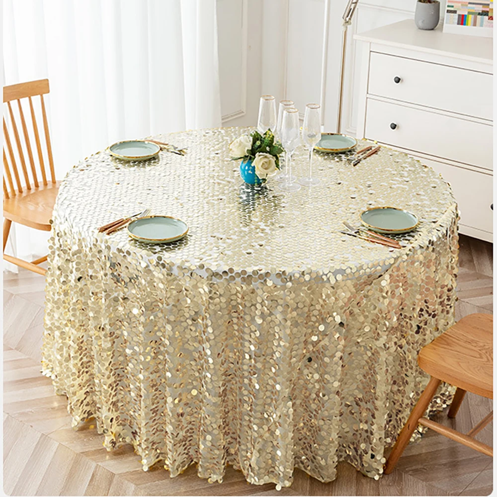 Champagne Golden Sparkling Sequin Round Table cloth For Wedding Christmas Thanksgiving  And Halloween Easter Table Decoration