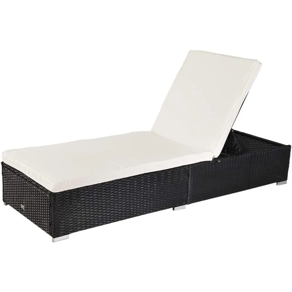 

Adjustable Wicker Patio Chaise Lounge Outdoor, Rattan Outdoor Lounge Chair, All Weather Patio Chaise Lounge with Adjustable Bac
