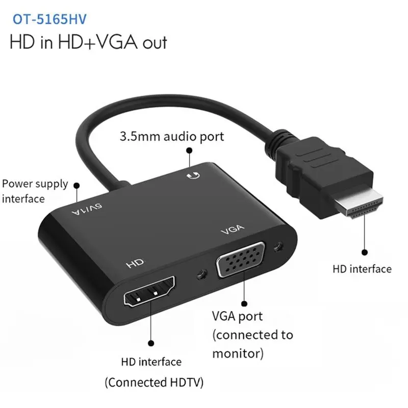 1080P 1 In 1 Out HD To VGA HD Converter Computer Projection To Tv Adapter For HD Products Connecting VGA Products