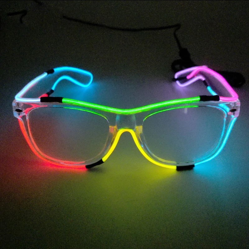 8 Colors Led Colorful Glasses Concert Birthday Club Props Glowing Mirrored Lens Glasses Fluorescent Neon Rainbow Glasses