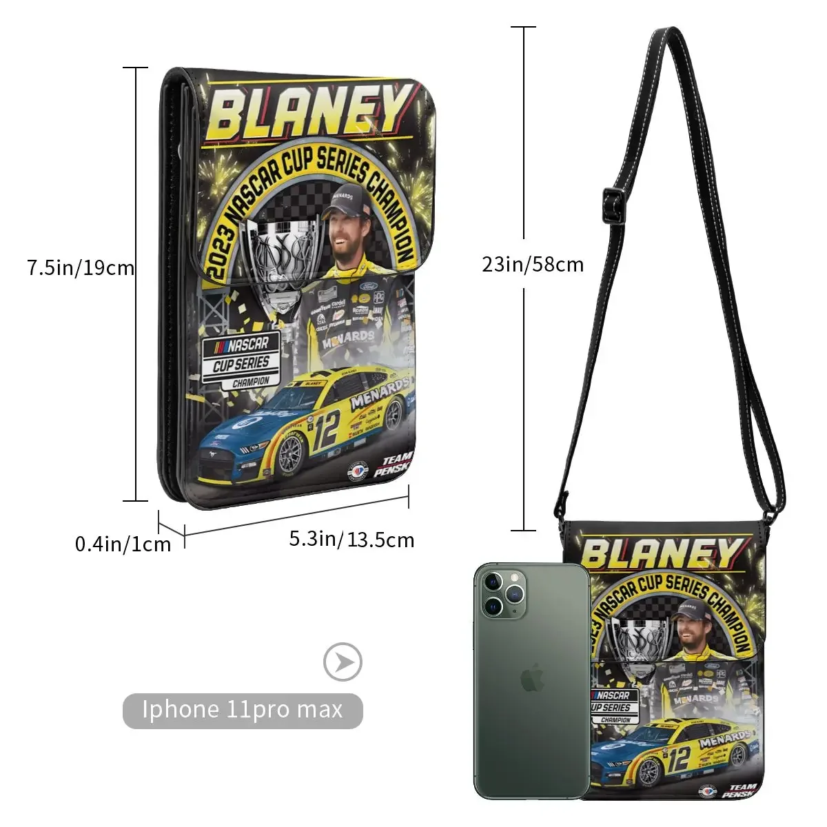 Ryan Blaney 12-kampioen Crossbody portemonnee mobiele telefoon tas schoudertas mobiele telefoon portemonnee verstelbare riem