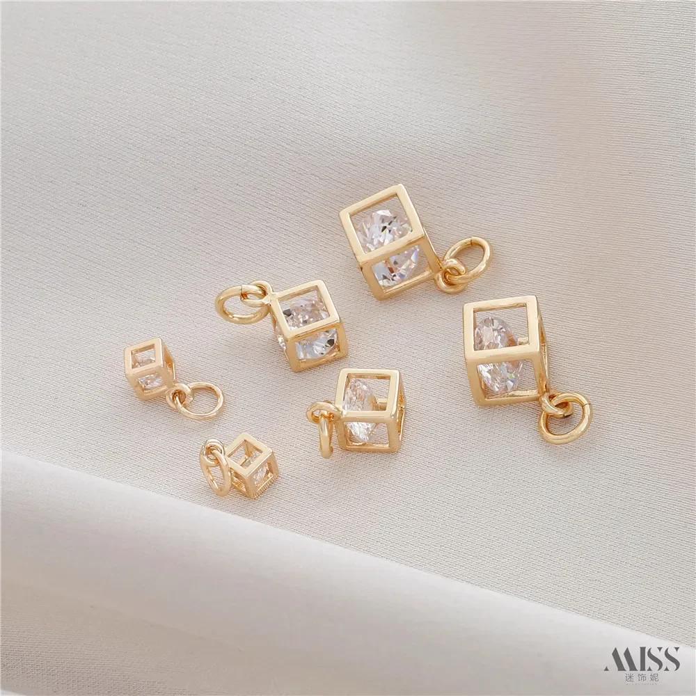 

14K Gold Color Smart Zircon Small Square Pendant DIY Accessories Handmade Bracelet Necklace Jewelry Decorative Charm Pendant