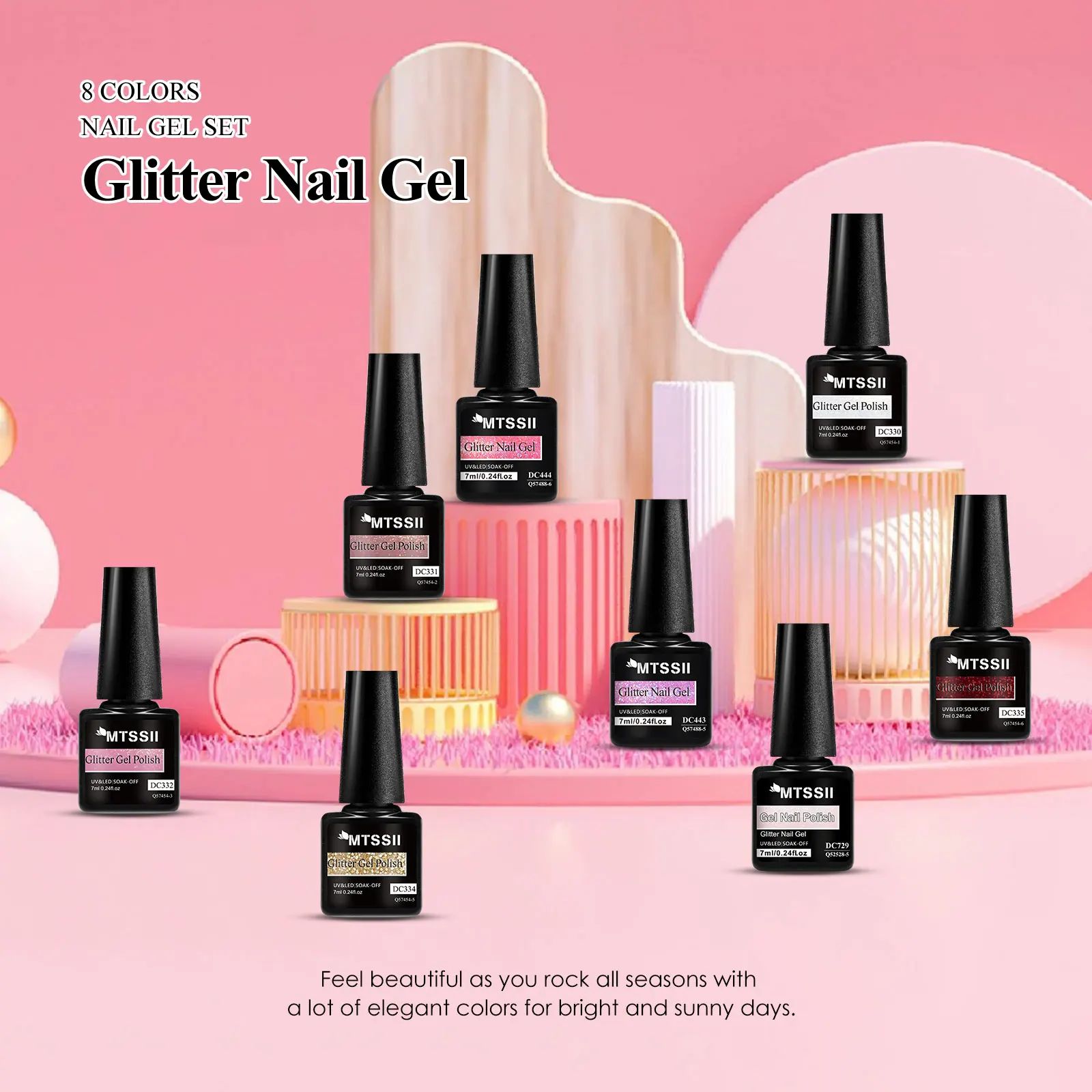 MTSSII 8 pièces ensemble de vernis à ongles Gel gelée réfléchissante blanc laiteux paillettes rouge or couleurs pour décorations Nail Art Design de manucure