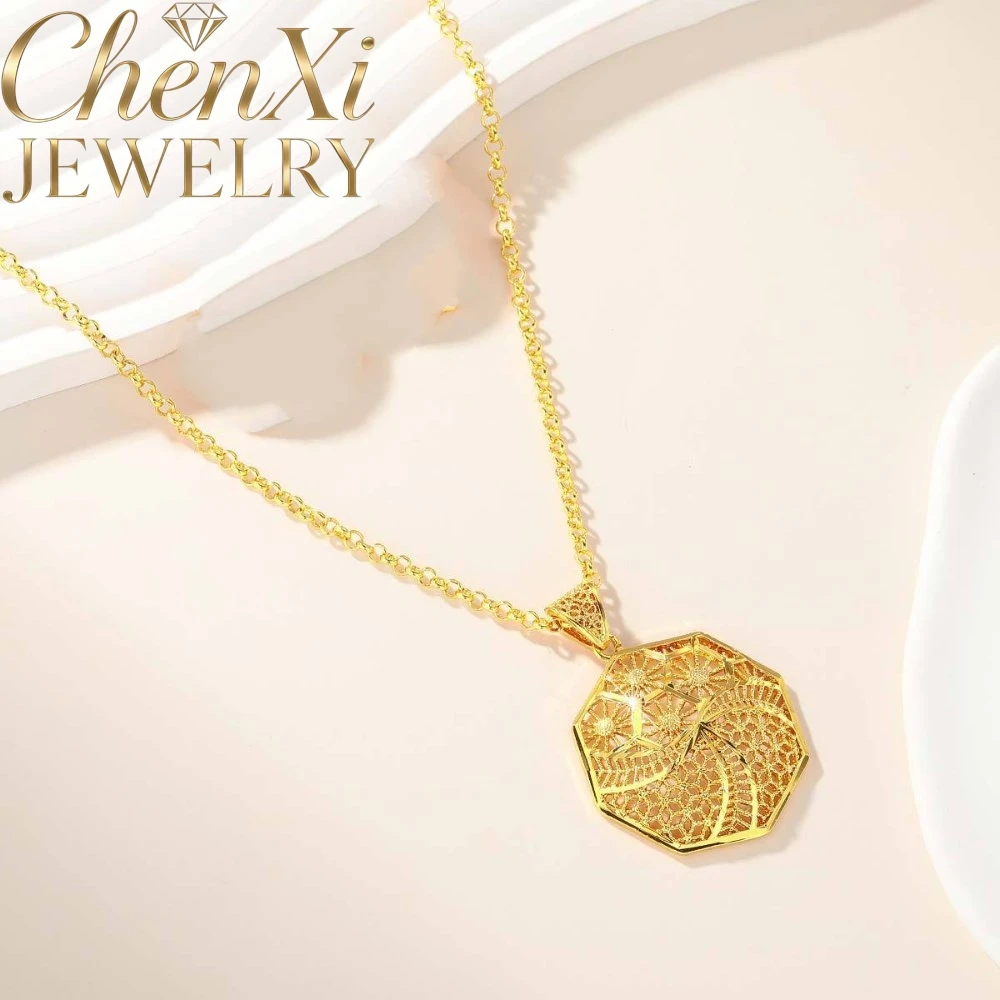 Sand Gold Octagonal Geometric Reticulated Necklace Precision Angular Standout Piece Refined Keepsake Linear Aesthetic Admirers