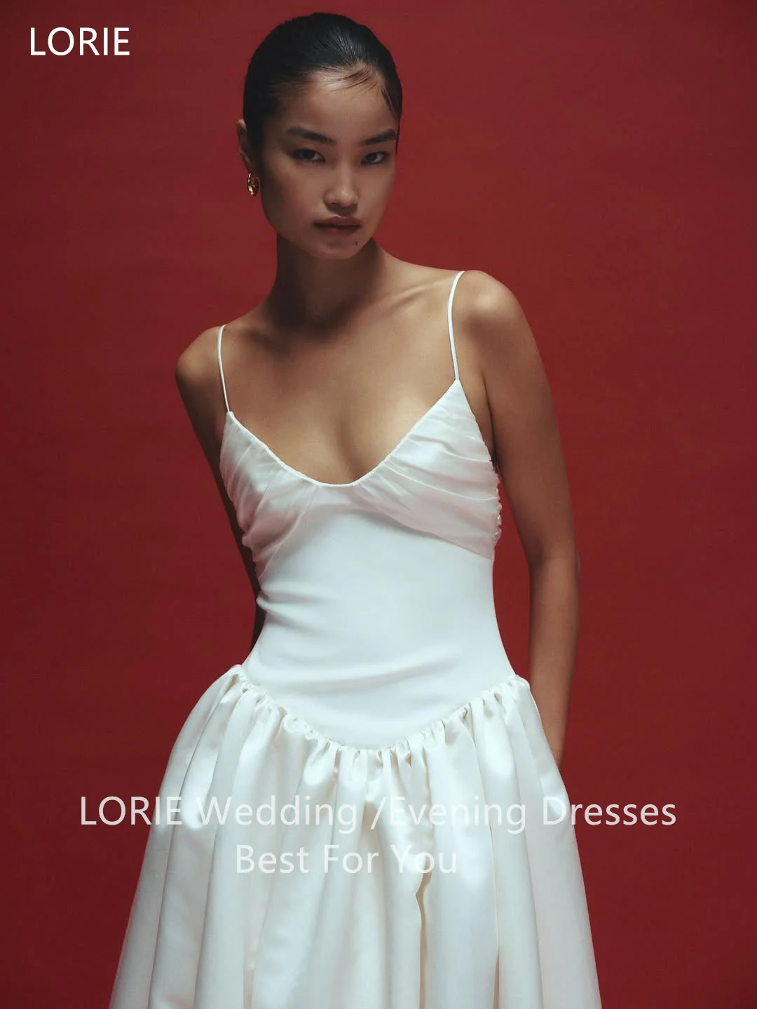 LORIE فساتين زفاف أنيقة من الساتان بدون حمالات على شكل حرف a بدون أكمام فستان حفلات العروس مطوي بفتحة جانبية زي العرائس حسب الطلب