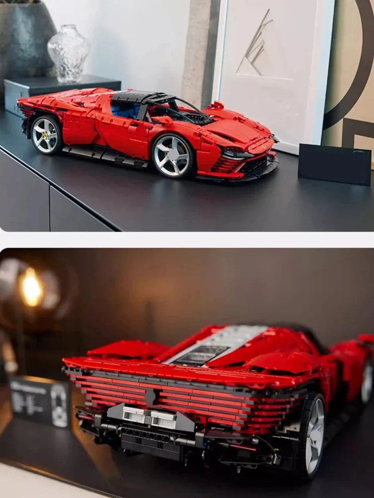 2025 venda quente 42143 modelo de supercar vermelho brinquedo de bloco de construção infantil, presente de aniversário, presente de festa de Natal