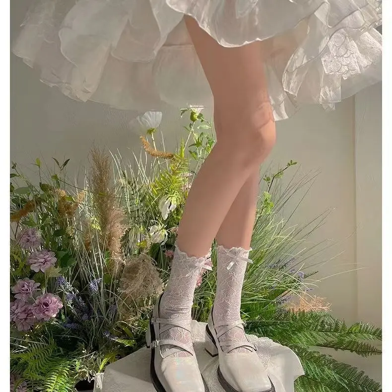 Women's Sock Spring Summer Breathable Ultra Thin Lace Sock Colored Bow Girl Thin Sock Simple Fashion Trend Solid Color Wholesale