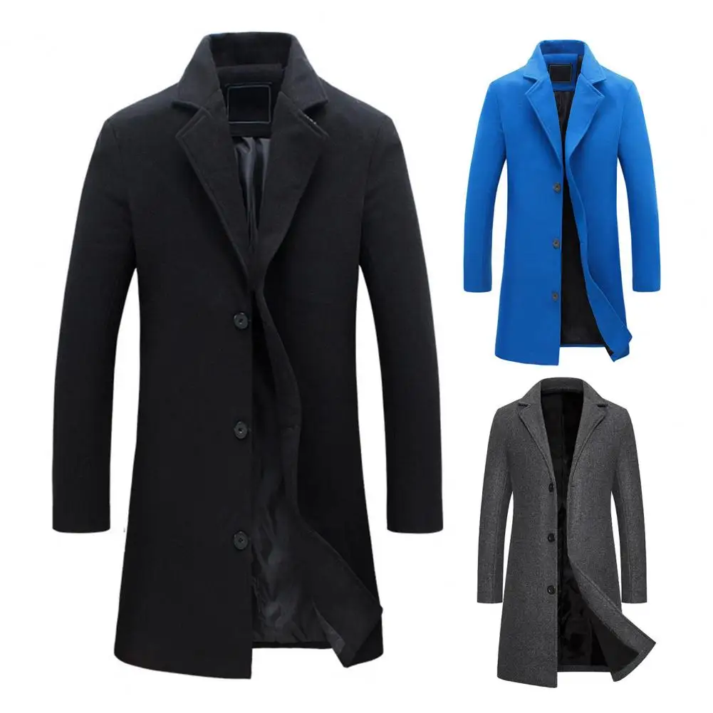 

﻿ Men's Long Cotton Coat 2025 Autumn New Windbreaker Coat Business Fashion Slim Fit Classic Solid Color Woolen Coat