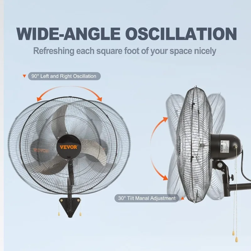 VEVOR พัดลมติดผนังขนาด 20 นิ้วแบบสั่น ความเร็วสูง 3 ระดับ Max. พัดลมติดผนังอุตสาหกรรม 4650 CFM สีดํา อยู่ในรายการ ETL
