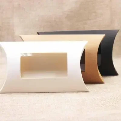 

50pcs DIY blank paper gift box .Mutli size pillow gift box with clear pvc window,kraft/white/black paper window box for gift
