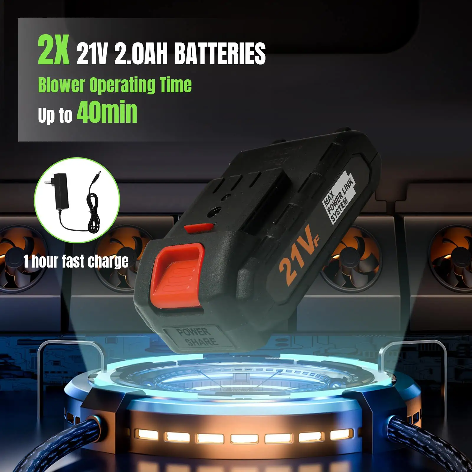 منفاخ هواء لاسلكي 3000 وات 15000 دورة في الدقيقة، مكنسة كهربائية ذات سرعتين، 21 فولت 2.0 أمبير في الساعة أداة كهربائية خفيفة الوزن لمنفضة الغبار