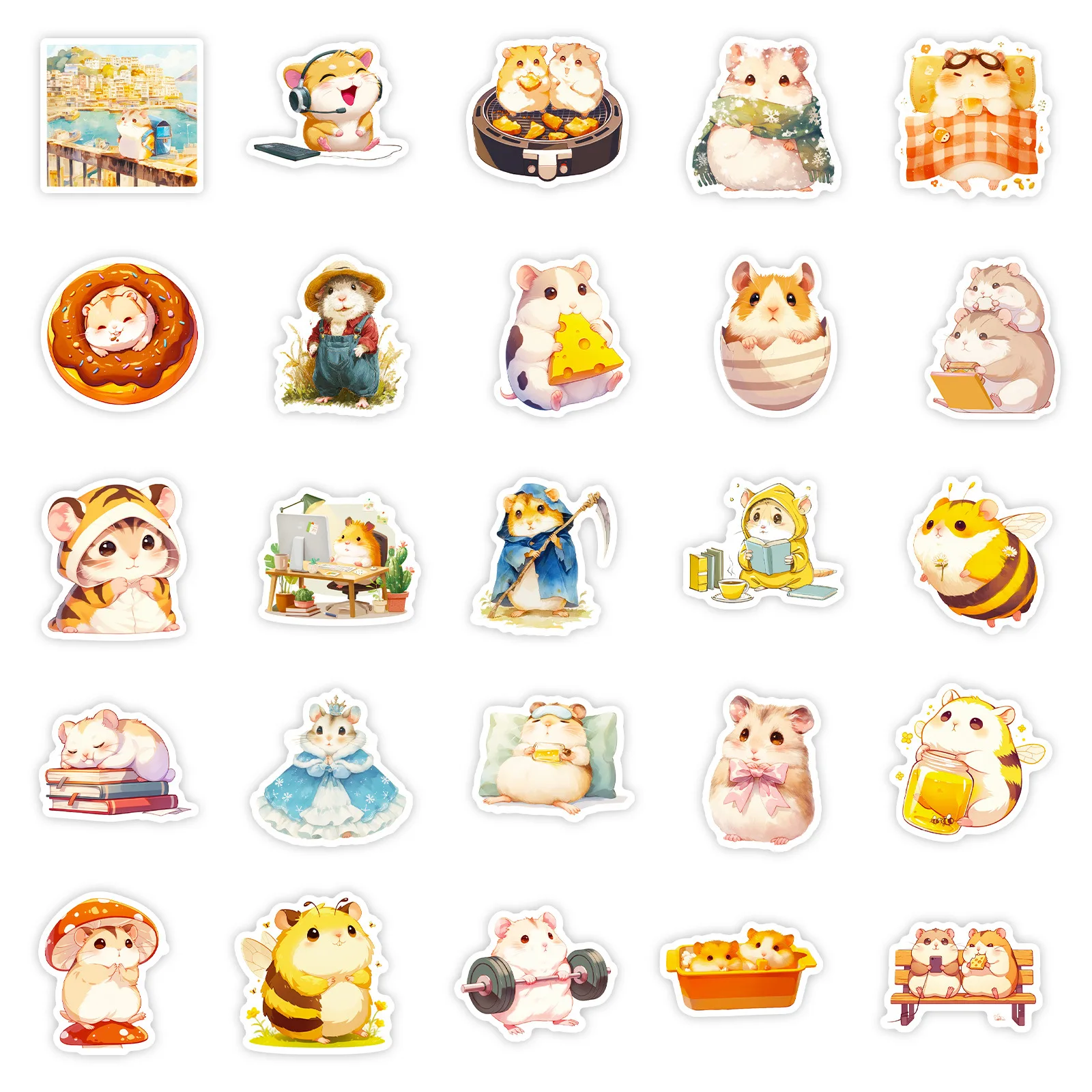 สติกเกอร์ลายกราฟฟิตี้แฮมสเตอร์น่ารักสไตล์สีน้ำ 56 ชิ้น สำหรับตกแต่งแก้วน้ำ กล่องเครื่องเขียน กระเป๋าเดินทาง เคสโทรศัพท์