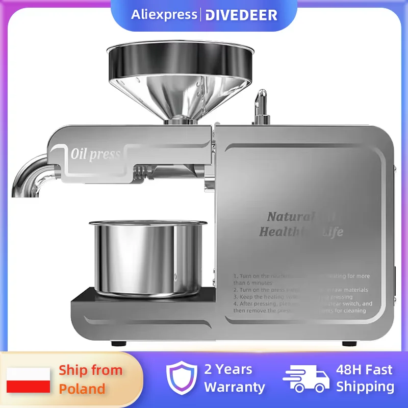 DIVEDEER Pressa per olio in acciaio inossidabile Piccola pressa per colza per arachidi, sesamo, automatica, intelligente, multifunzionale, per uso domestico, T1