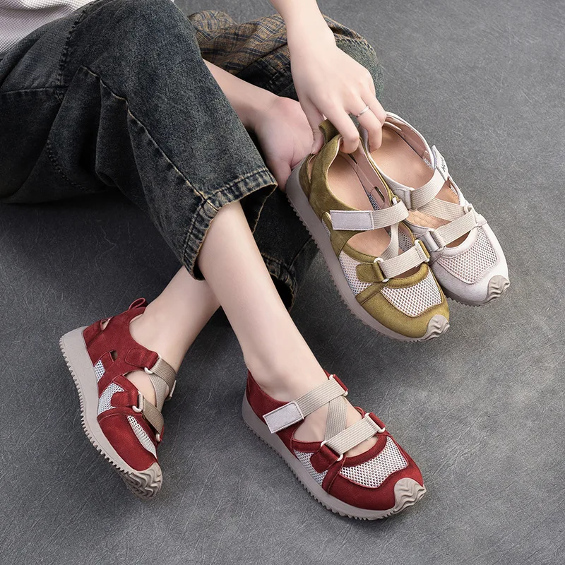 

Women Summer Shoes 3cm New sports style casual single shoes Cow Genuine Leather Mules Luxury Platform Mixed Color Hollow Fashion