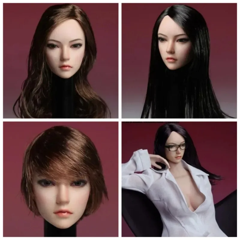 

SUPER DUCK SDH002 1/6 Scale Asian Female Soldier Head Sculpt Brown/black Hair Head Carving Model for 12" Suntan PH JIAOU Doll